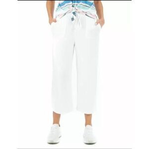 Zac & Rachel Crop Pants Linen Blend  Wide Leg White Belted Buckle Size XL 16 18